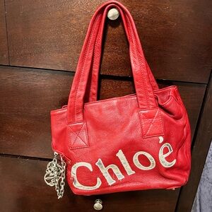 Red Leather Logo Tote Bag W/KeyChain